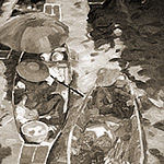 Floating Market 2<br>80x40cm<br>Öl auf Leinwand