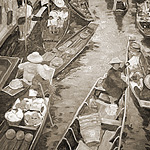 Floating Market 1<br>100x70cm<br>Öl auf Leinwand