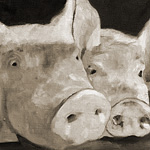 Glücksschweine<br>30x60cm<br>Öl auf Leinwand